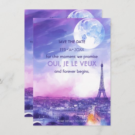 Bewaar de DATUM Amour Éternel à la Parisienne Save The Date (Voorkant / Achterkant)