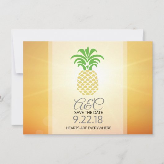 Bewaar de datum Ananas Hartjes Save The Date (Voorkant)