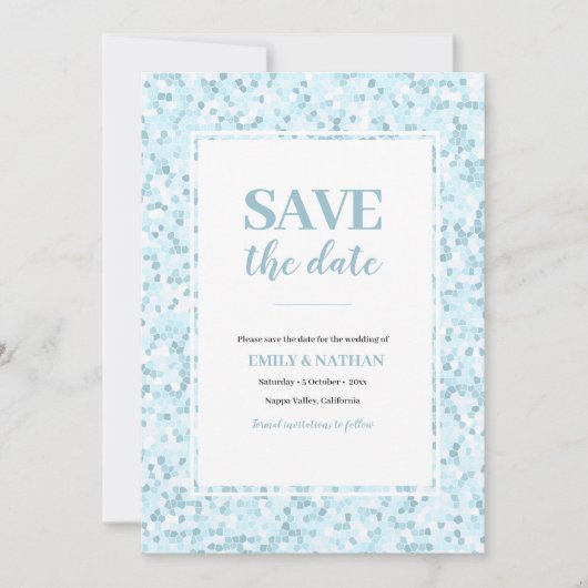 Bewaar de datum Aqua blauwe Mozaïek Uitnodiging (Voorkant)