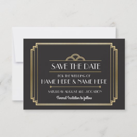 Bewaar de datum Art Deco Wedding Party Gold Invite Save The Date (Voorkant)