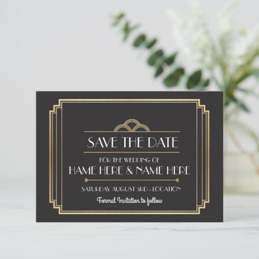 Bewaar de datum Art Deco Wedding Party Gold Invite Save The Date (Staand voorkant)