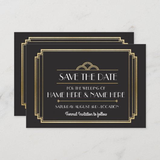 Bewaar de datum Art Deco Wedding Party Gold Invite Save The Date (Voorkant / Achterkant)