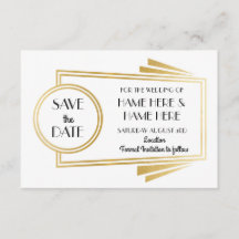 Bewaar de datum Art Deco Wedding Party Gold Invite