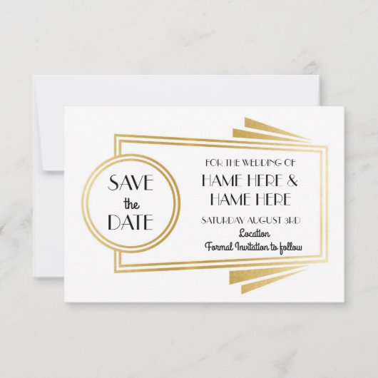 Bewaar de datum Art Deco Wedding Party Gold Invite Save The Date (Voorkant)