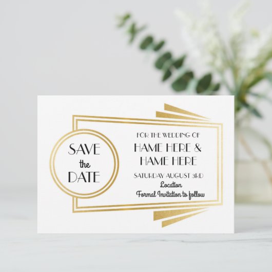 Bewaar de datum Art Deco Wedding Party Gold Invite Save The Date (Staand voorkant)