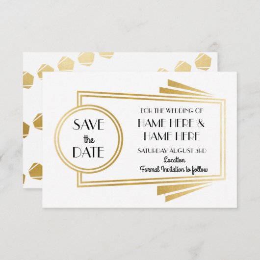 Bewaar de datum Art Deco Wedding Party Gold Invite Save The Date (Voorkant / Achterkant)
