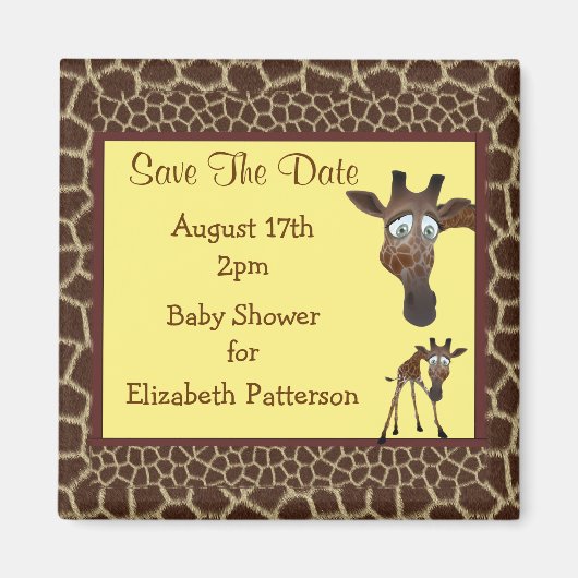 Bewaar de datum Baby shower Giraffes & Dierenprint Magneet (Voorkant)