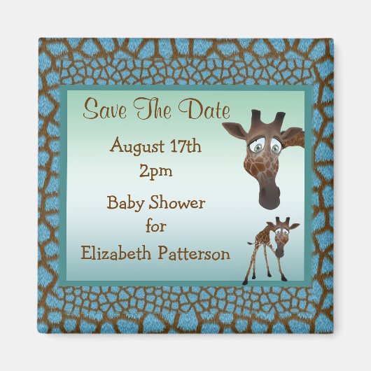 Bewaar de datum Baby shower Giraffes & Dierenprint Magneet (Voorkant)