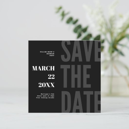 Bewaar de datum Bachelor Party Invitation Minimali Save The Date (Staand voorkant)