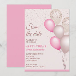 Bewaar de datum Balloons Blush Pink 30e verjaardag Kaart