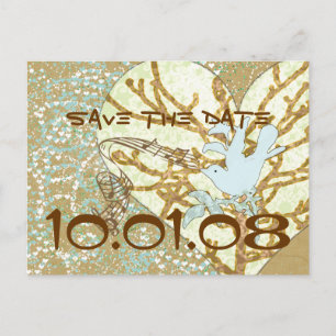 Bewaar de datum  Bird Blue Red Rich Gold Aankondigingskaart