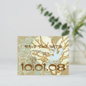 Bewaar de datum  Bird Blue Red Rich Gold Aankondigingskaart (Staand voorkant)