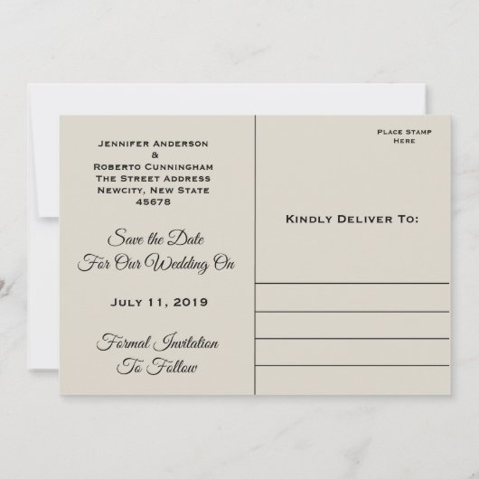 Bewaar de datum Black and White Beach Briefkaart (Achterkant)