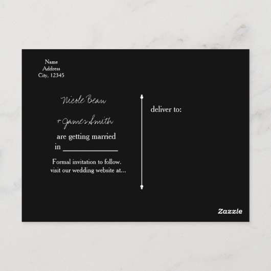 Bewaar de datum Black & Faux Gold Glitter Verlovin Briefkaart (Achterkant)