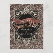 Bewaar de datum Black & Faux Gold Glitter Verlovin Briefkaart (Voorkant)