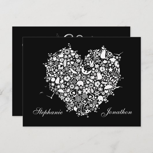 Bewaar de datum Black & White Heart Post Kaart (Voorkant / Achterkant)