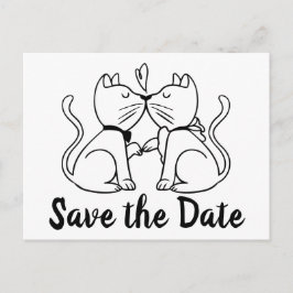 Bewaar de datum Black White Wedding Cats Verloving Briefkaart