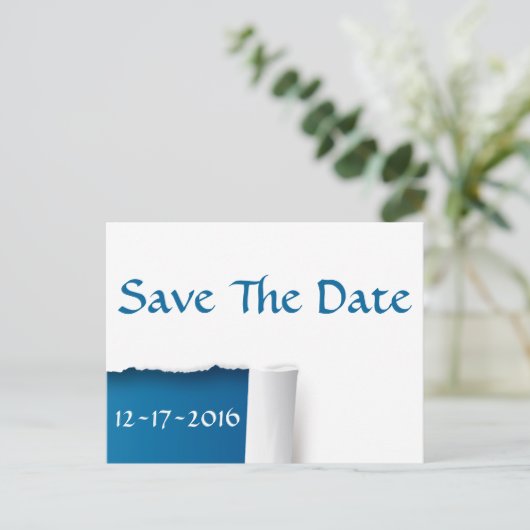 Bewaar de datum blauw en wit foto Briefkaart (Staand voorkant)