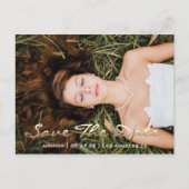 Bewaar de datum blauwe fotoroos zoete 16e bruid briefkaart (Voorkant)