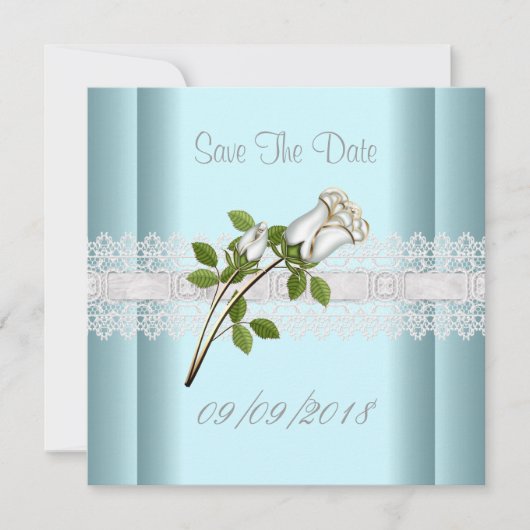 Bewaar de datum blauwe witte bloem kant save the date (Voorkant)