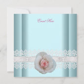 Bewaar de datum blauwe witte roze roos bloem kant save the date (Achterkant)