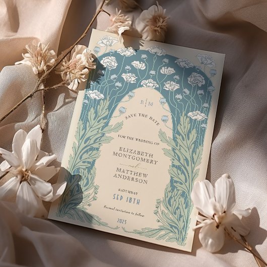 Bewaar de datum Blauwgroen Blauw Wit Cream Kaart