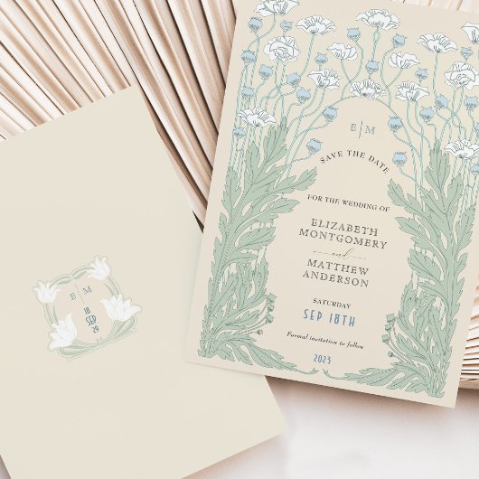 Bewaar de datum Blauwgroen Blauw Wit Cream Kaart