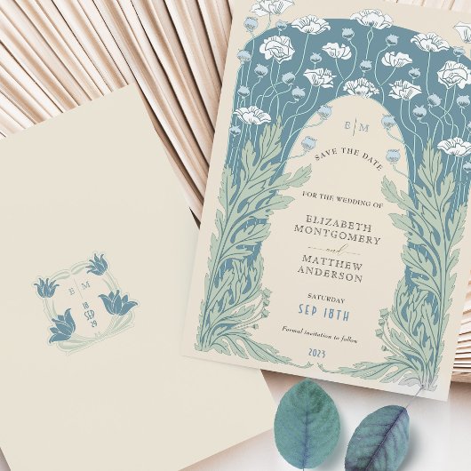  Bewaar de datum Blauwgroen Blauw Wit Cream Kaart