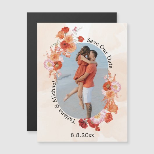 bewaar de datum bloem oranje boog foto magneet (Voorkant / Achterkant)