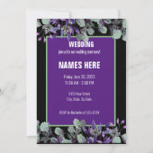 Bewaar de datum bloem paarse bloem witte letter kaart (Achterkant)