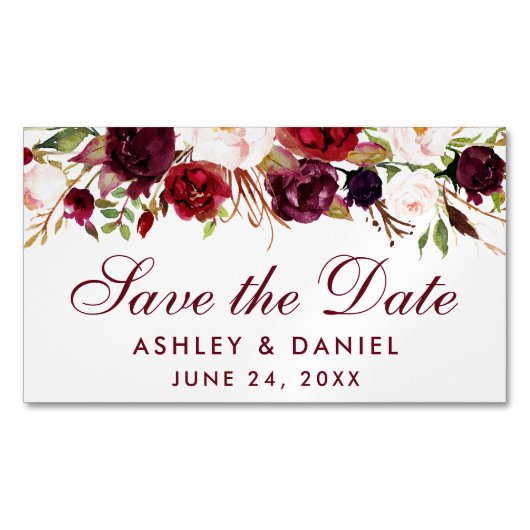 Bewaar de datum Bloemen Bourgondië mini magneet (Voorkant)