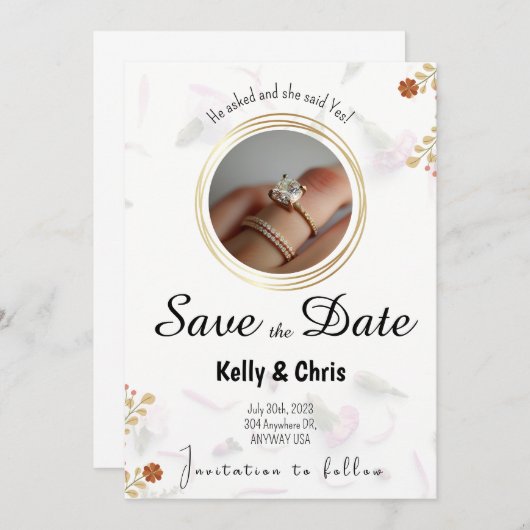 Bewaar de datum Bloemen Verloving Ring Uitnodiging (Voorkant / Achterkant)