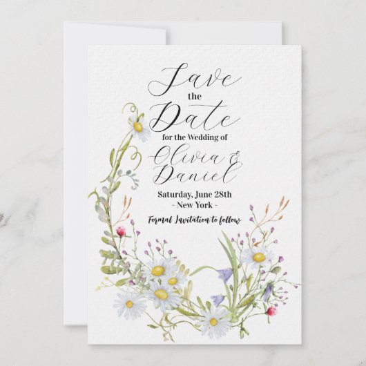 Bewaar de datum Bloemen Wildflower Bruiloft Daisy Save The Date (Voorkant)