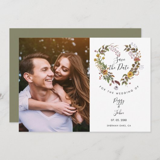 Bewaar de datum bloemenguirlande foto kaart (Voorkant / Achterkant)