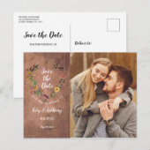 Bewaar de datum bloemhart roestig hout foto briefkaart (Voorkant / Achterkant)