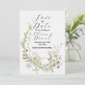 Bewaar de datum bloemige wilde bloem bruiloft made save the date (Staand voorkant)