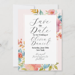 Bewaar de datum bloemige zomer bloemen roze blauw save the date