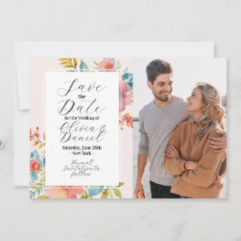 Bewaar de datum bloemige zomer bloemen roze foto save the date