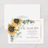 Bewaar de datum bloemrijke rustieke zonnebloem Euc Save The Date (Voorkant / Achterkant)