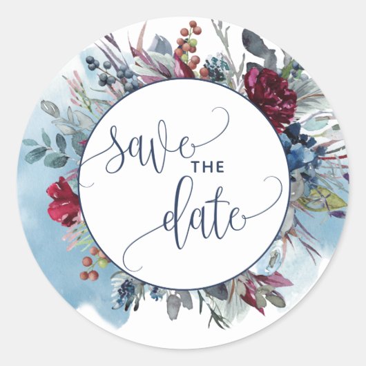 Bewaar de datum, Blue Bourgondië Paarse Envelope S Ronde Sticker (Voorkant)