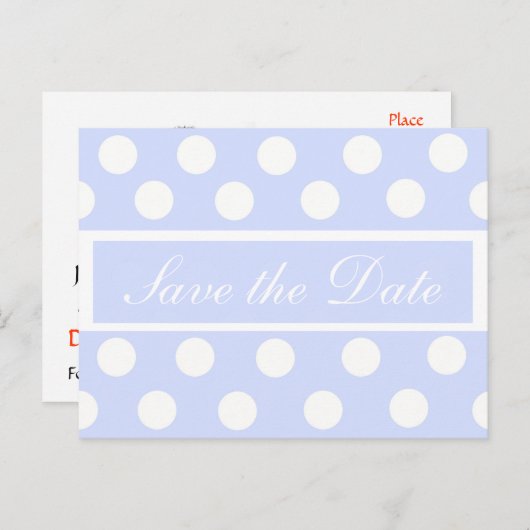 Bewaar de datum Blue Polka Dot Photo Briefkaart (Voorkant / Achterkant)