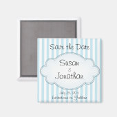 Bewaar de datum Blue Stripe Wedding Magneet (Voorkant / Achterkant)