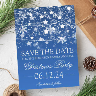 Bewaar de datum Blue Winter Holiday String Lights Aankondigingskaart