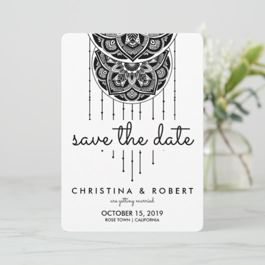 Bewaar de datum Boheemse Mandala Dreamcatcher Save The Date (Staand voorkant)