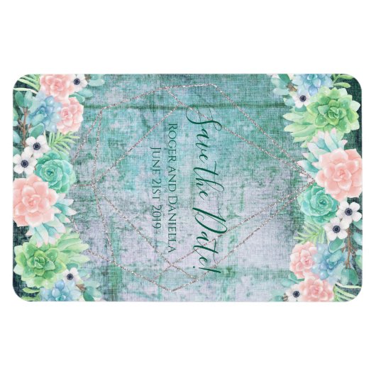 Bewaar de datum! Boho vetplanten geometrisch frame Magneet (Horizontaal)