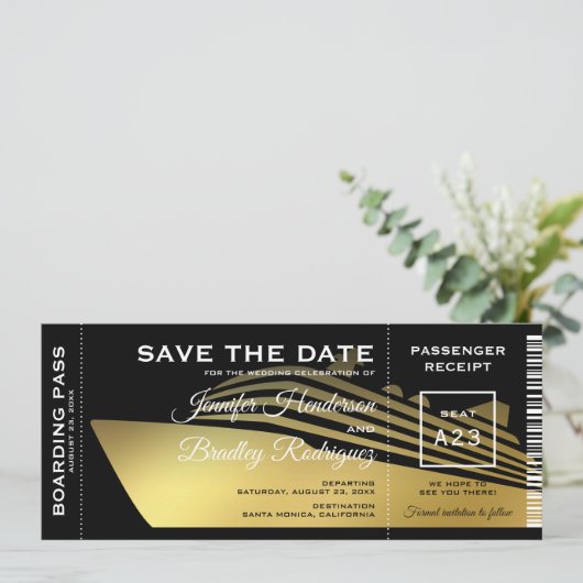 Bewaar de datum boordpas cruiseschip save the date (Staand voorkant)