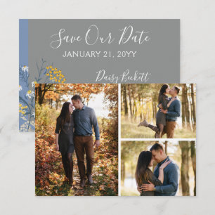 Bewaar de datum Botanical Daisy Floral 3-fotokaart Kaart