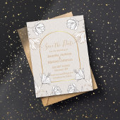 Bewaar de datum Botanical Grey Gold Arch Wedding Briefkaart