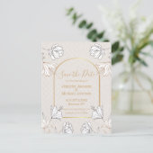 Bewaar de datum Botanical Grey Gold Arch Wedding Briefkaart (Staand voorkant)
