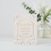 Bewaar de datum Botanical Grey Gold Arch Wedding Briefkaart (Staand voorkant)